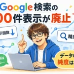 alt="Google検索の100件表示廃止による表示回数減少と精度向上の関係を解説する図"